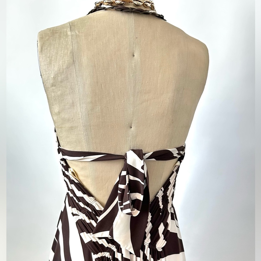 VINTAGE Y2K BCBGMaxazria Tiger Printed Mini Halter Dress Chain Neck Strap Mini-M - Picture 12 of 15